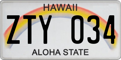 HI license plate ZTY034