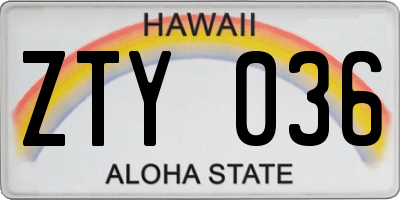 HI license plate ZTY036