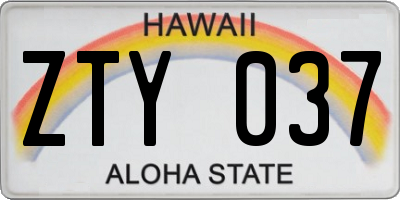 HI license plate ZTY037