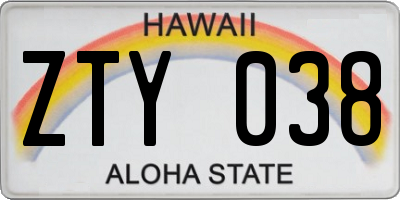 HI license plate ZTY038