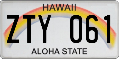 HI license plate ZTY061