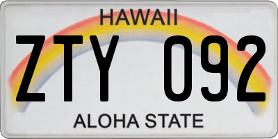 HI license plate ZTY092