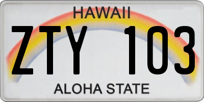 HI license plate ZTY103