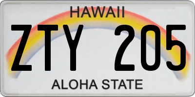 HI license plate ZTY205