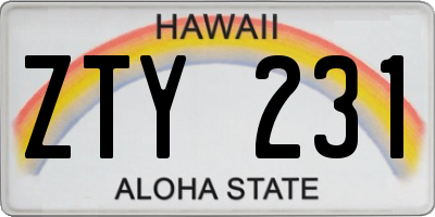 HI license plate ZTY231