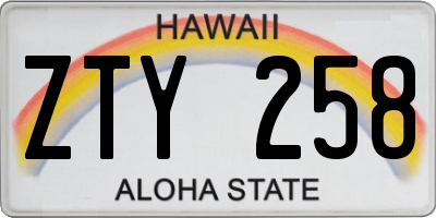 HI license plate ZTY258