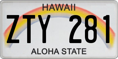 HI license plate ZTY281