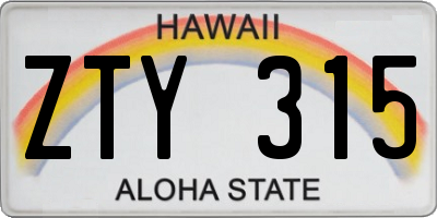 HI license plate ZTY315