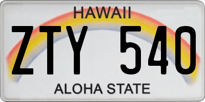 HI license plate ZTY540