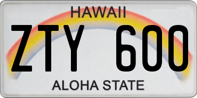 HI license plate ZTY600