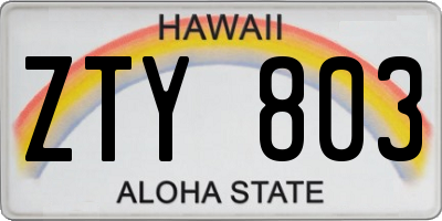 HI license plate ZTY803