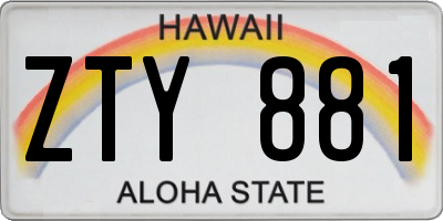 HI license plate ZTY881