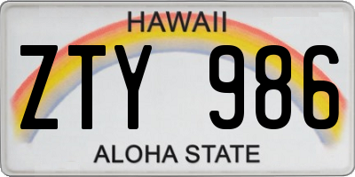 HI license plate ZTY986