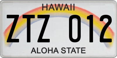 HI license plate ZTZ012
