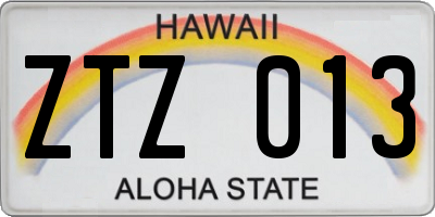 HI license plate ZTZ013