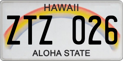 HI license plate ZTZ026