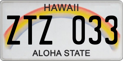 HI license plate ZTZ033