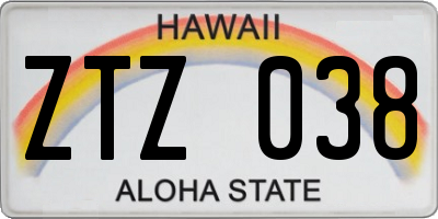 HI license plate ZTZ038