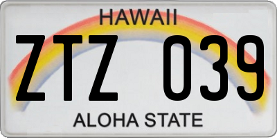 HI license plate ZTZ039