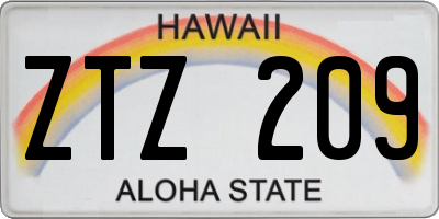 HI license plate ZTZ209