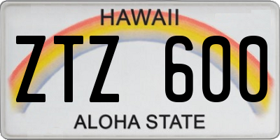 HI license plate ZTZ600