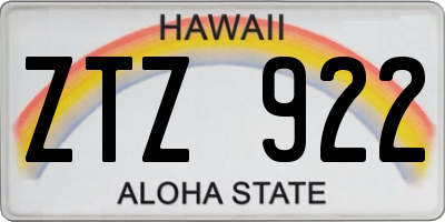 HI license plate ZTZ922