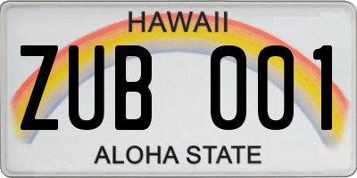 HI license plate ZUB001