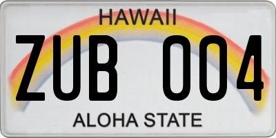 HI license plate ZUB004