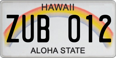 HI license plate ZUB012