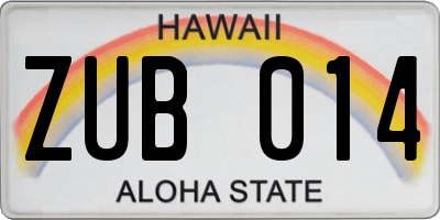 HI license plate ZUB014
