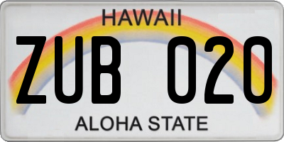 HI license plate ZUB020