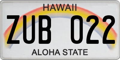 HI license plate ZUB022