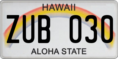 HI license plate ZUB030
