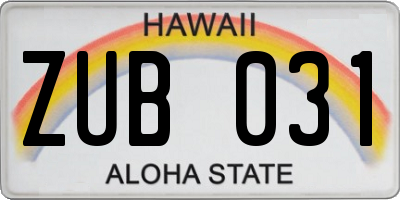 HI license plate ZUB031