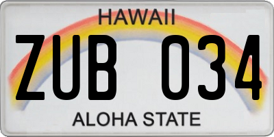 HI license plate ZUB034