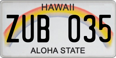 HI license plate ZUB035