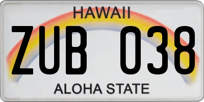HI license plate ZUB038