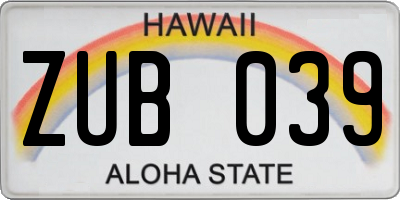HI license plate ZUB039