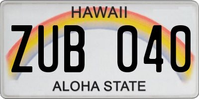 HI license plate ZUB040