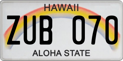 HI license plate ZUB070