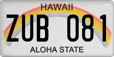 HI license plate ZUB081