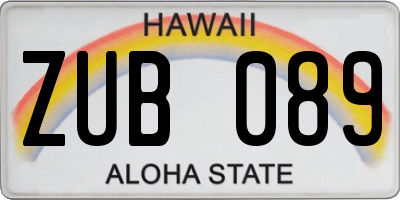 HI license plate ZUB089