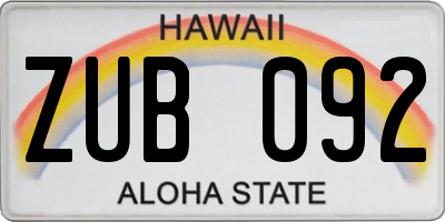 HI license plate ZUB092