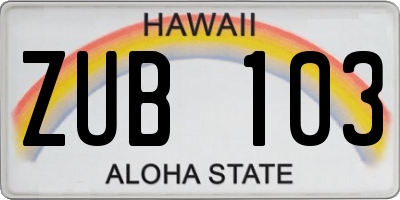 HI license plate ZUB103