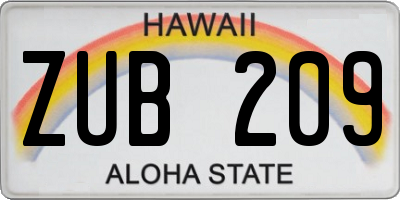 HI license plate ZUB209