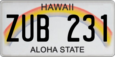 HI license plate ZUB231