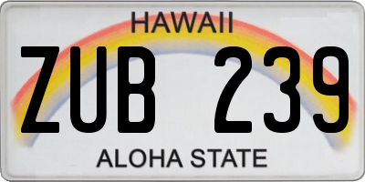 HI license plate ZUB239