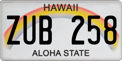 HI license plate ZUB258