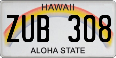 HI license plate ZUB308