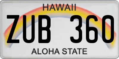 HI license plate ZUB360